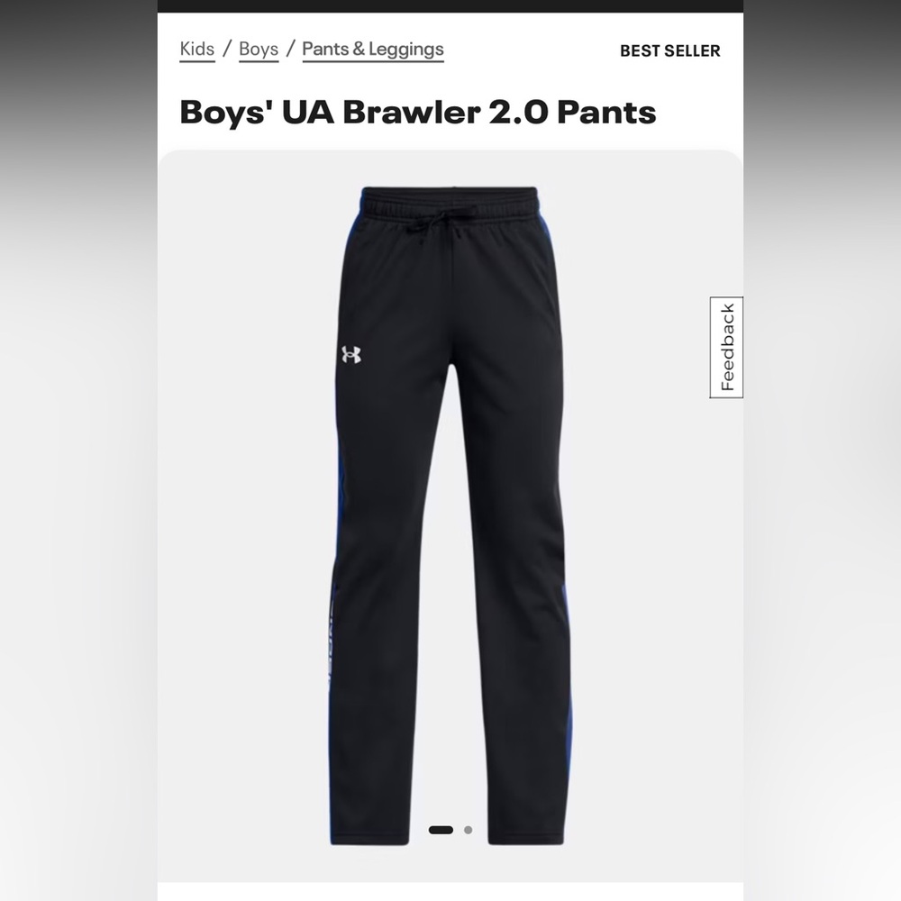 YXL UA pants with blue stripe down side